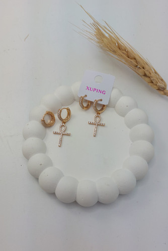 گوشواره ژوپینگ صلیب و حلقه نامتقارن