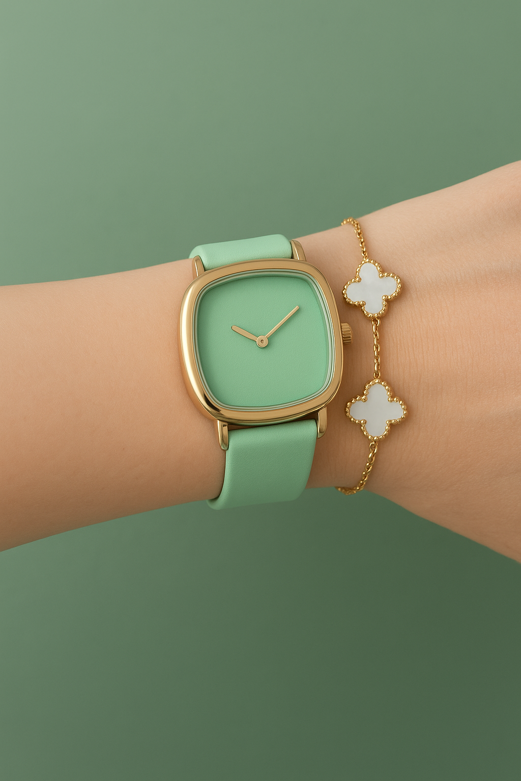 ساعت بولون سبز طرح اپل واچ و دستبند بافت