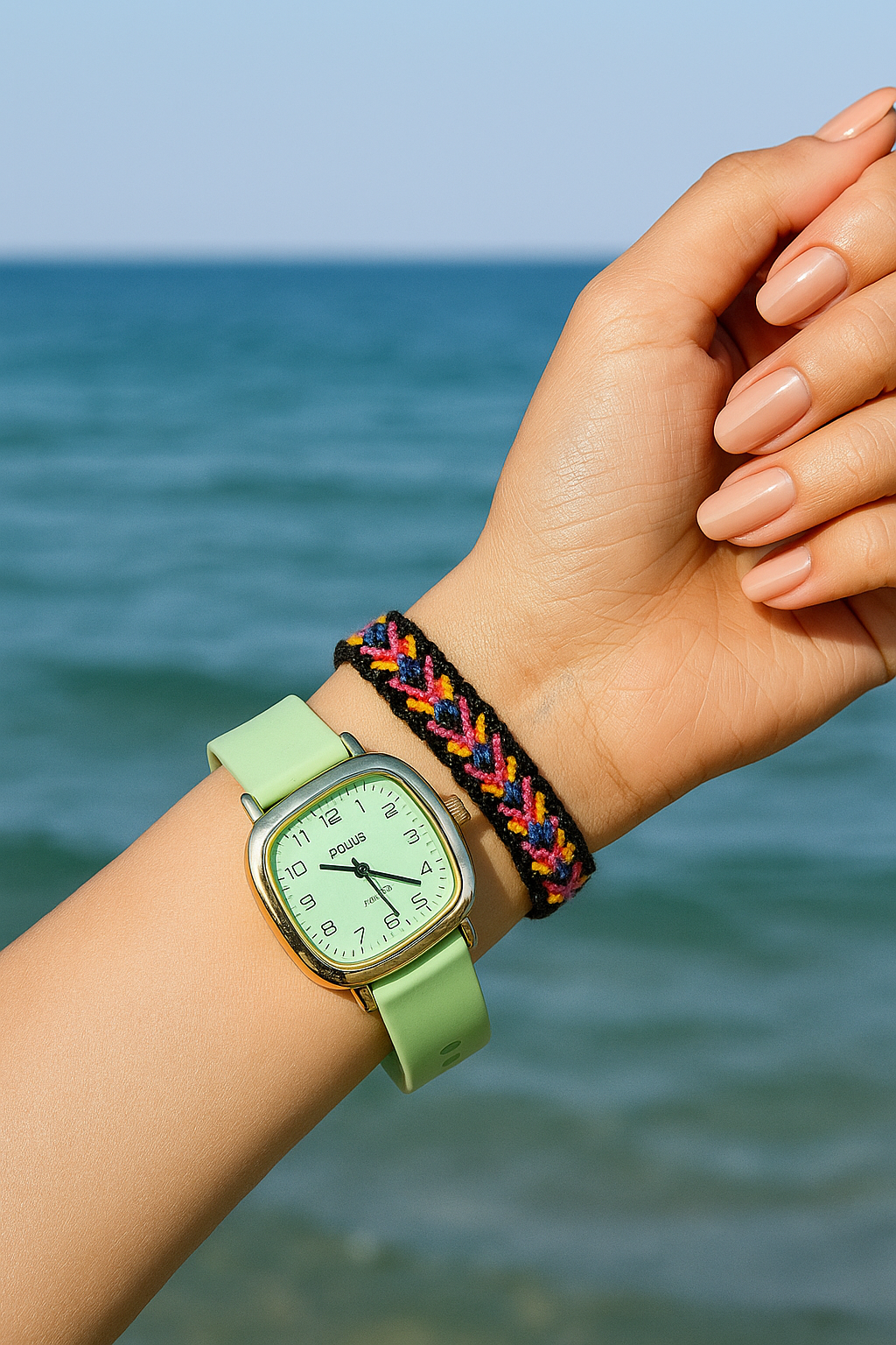 ساعت بولون سبز طرح اپل واچ و دستبند بافت