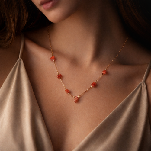 گردنبند سنگ مصنوعی نارنجی(عقیق)